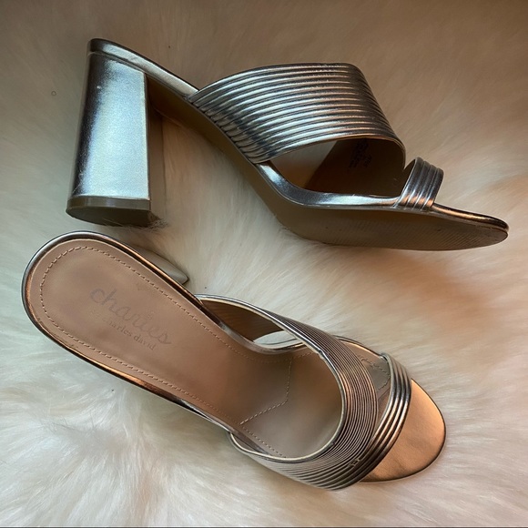 Charles David Shoes - CHARLES DAVID silver block heel mules size 9.5